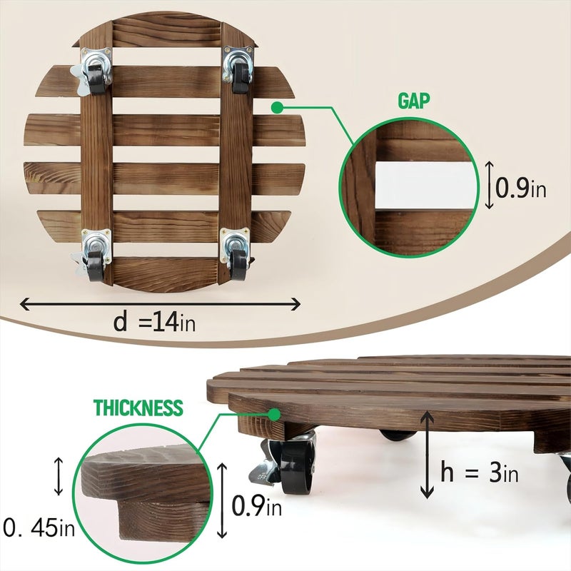 CuffUp 2 Pack Plant Stand with Wheels, Plant Caddies with 360° Lockable Smooth Sliding Wheels Durable Sturdy, Outdoor/Indoor Heavy Duty Rolling Plant Stand for Plant Pot,Flower Pot (Dark Brown 14") - Image 2